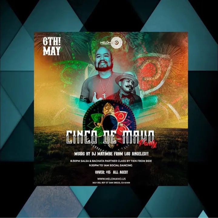 The Melómano 🇲🇽Cinco De Mayo🇲🇽 Salsa & Bachata Party is going down Saturday, May 6th at Tango Del Rey! 🎉 Don’t miss this fun event!🥳 Wear red, white, green ❤️🤍💚 and joi