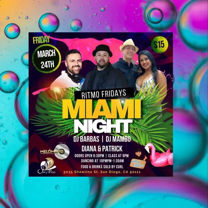 MAMBO CASTILLO & MELÓMANO ENTERTAINMENT PRESENT: RITMO FRIDAY AS MIAMI NIGHT 🔥🌴🌺 LETS ENJOY A NIGHT OF DANCING AND DRESSING FOR THE MIAMI HEAT 🔥👗👙☀️ AT DANCE HEADQUA