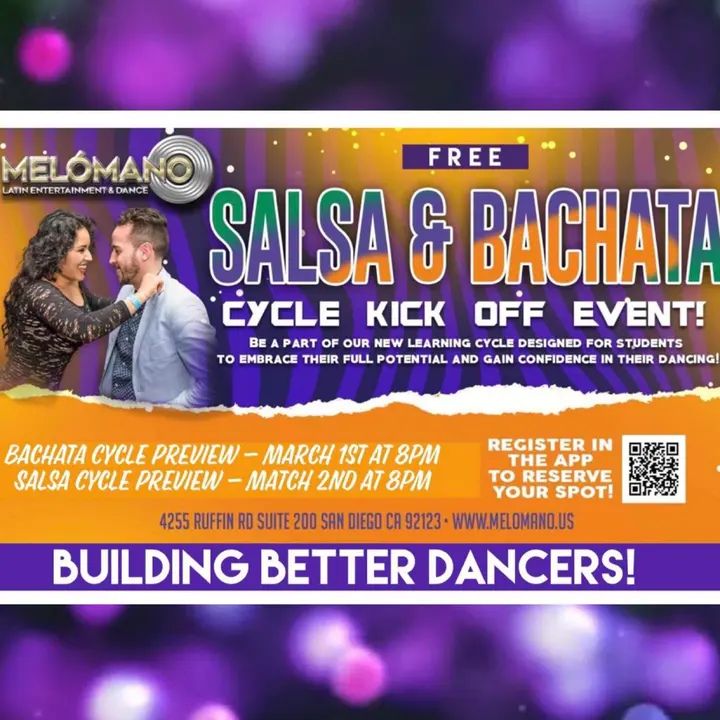 Melómano FREE Salsa & Bachata Dance Cycle Kick Off Event! 3/1 & 3/2! NEW DANCE CYCLES START IN MARCH!! These Cycles have been a BIG hit! Come check it out for one FREE sess