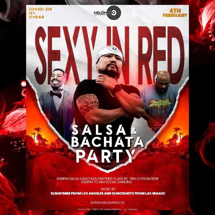 The Melómano ✨Sexy in RED Salsa and Bachata Party is going down Saturday, February 4th at Tango Del Rey! 🎉 Don’t miss this fun event!🥳 ❤️✨❤️Wear your best Red Fiery Out