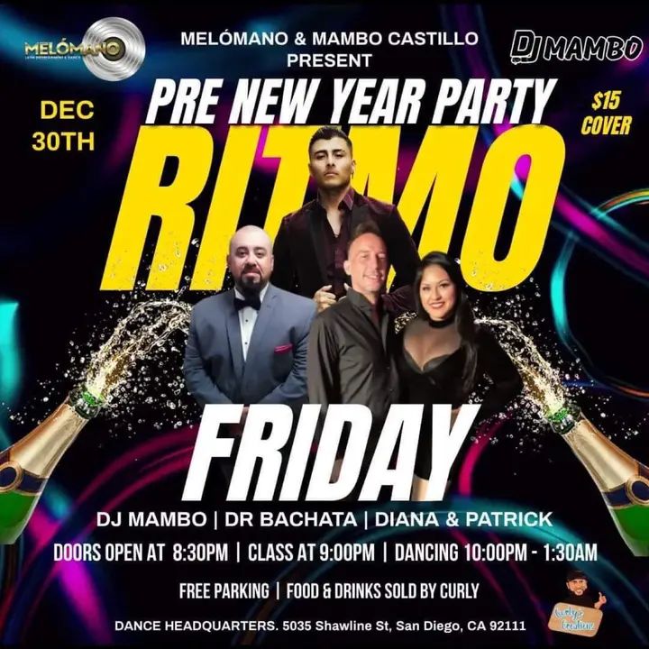 The New Years Pre-Party is going down THIS FRIDAY! Don’t miss this 🎉🎉🎉 RITMO FRIDAY IS BACK ON DECEMBER 3OTH🔥 📍AT DANCE HEADQUARTERS - BIG DANCE SPACE!! 🙌🏼 50/50 SA