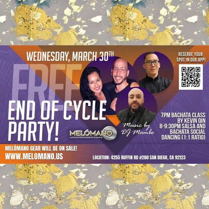 It's time to celebrate! 🥳 Introducing the Melómano End of Cycle Party: FREE Salsa & Bachata mini Social! Its going down Wednesday, March 30th! 💃🏽 Each Dance Cycle our Mel