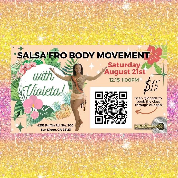 Your favorite, Violeta Salsera, will be doing a special IN-PERSON pop-up SalsA'fro Body Movement Workshop! ❤️Save the Date! SATURDAY, AUGUST 21st at 12:15pm!! Come get all th