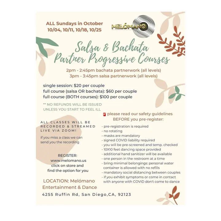 Introducing our Progressive courses for PARTNERWORK!!! We are offering Bachata & Salsa 💃🏽 🤗 These courses are for all levels and anyone looking to get back into partner d