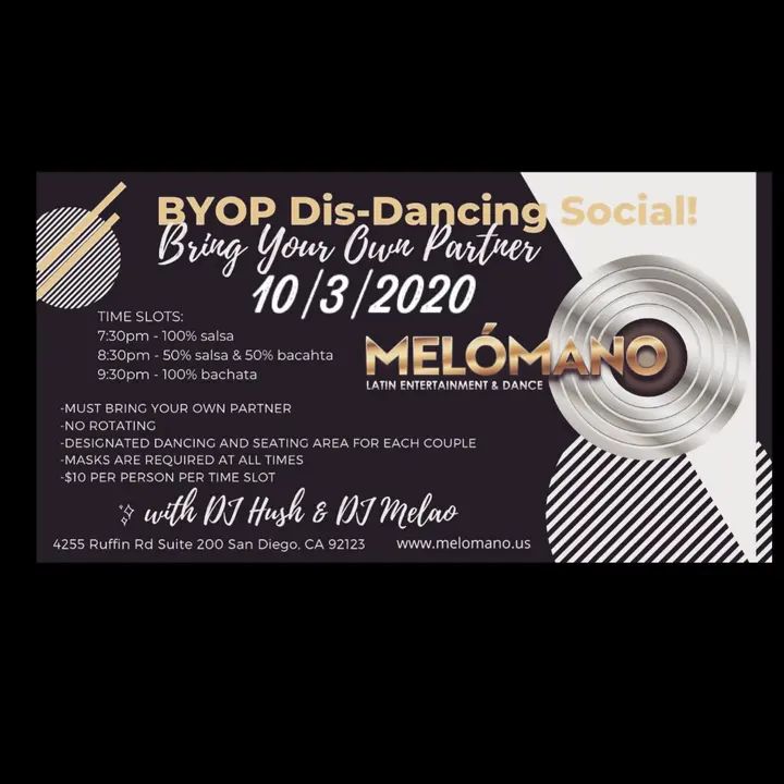 THIS SATURDAY, October 3rd it's going down 🥳 The "Bring your own partner" Dis-dancing event is happening with your favorite DJ's Melao & Hush! ⚠️ Safety Guidelines ⚠️ ✅ Br