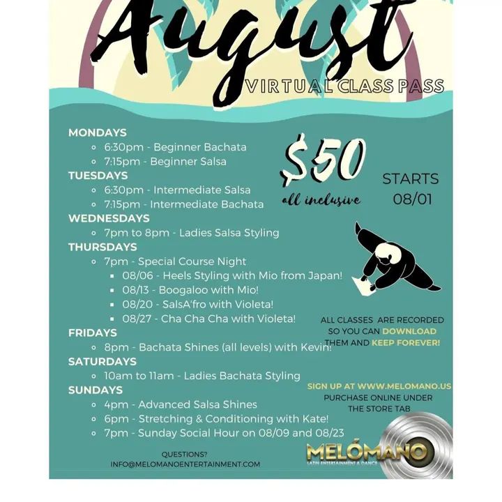 ‼️ Hot off the press ‼️ August is going to be 🔥🔥🔥🔥🔥🔥🔥🔥🔥🔥🔥🔥🔥🔥🔥🔥 For August we’re offering the in person practice session and also the virtual dance pass 🙌🏼💪