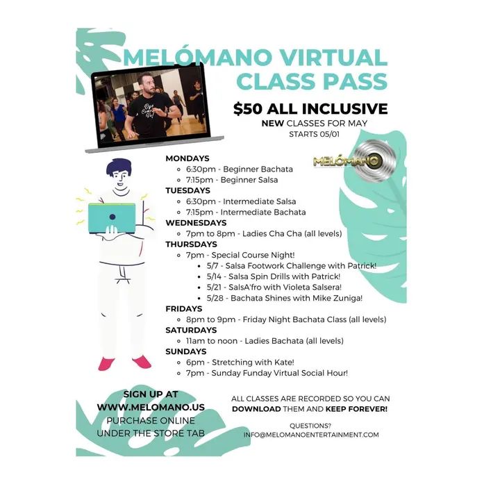 Introducing the Melómano Virtual Class pass for MAY! 🥳We've added new courses and more special classes all for the same low price of ONLY $50 for the month! 🤩 That’s 44 clas