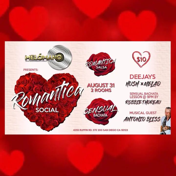 ‼️ The Melómano Romántica Social is going down Saturday August 31st and you're in for a treat! A one of a kind experience where your favorite music will be playing all night l