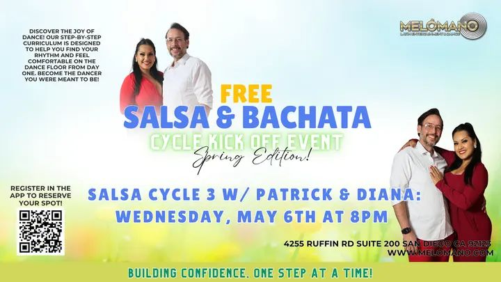 TONIGHT at 8PM!🥳 FREE Salsa Cycle 3 Kick Off Spring Edition!🌸 Join us for the NEW Cycle!🤩 Are you ready for a NEW and EXCITING WAY to reach your Dance Goals? 🤗 🙌🏼 Meló