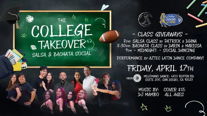 It's going down!!🎓THE COLLEGE TAKEOVER: Salsa & Bachata Social!💃🏽🕺🏻 Get ready for an epic night as the SDSU and UCSD dance clubs are collaborating for the FIRST TIME EVE