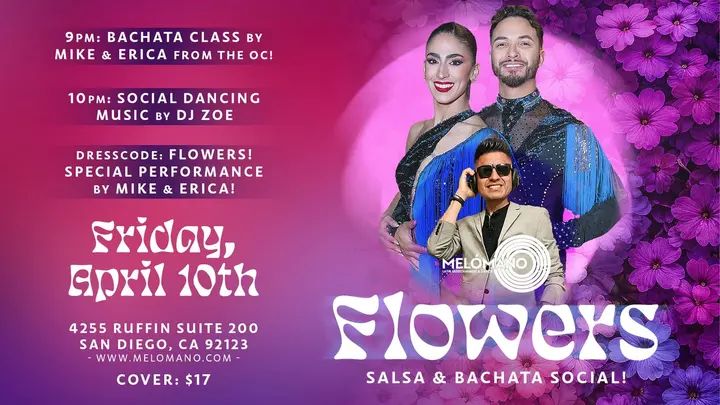 🌴Let your dancing bloom! 🌸🌼 Join us for the Flowers Salsa & Bachata Social this FRIDAY, April 10th! 🙌🏻💃🕺 We’re bringing the heat with special guests Mike & Erica all t