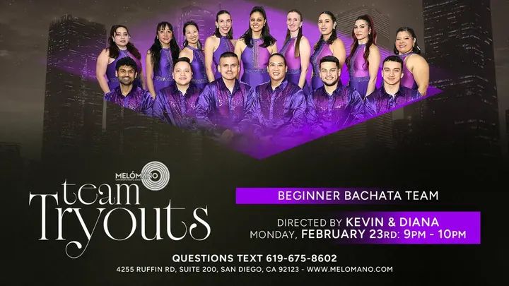 Join the Melómano Beginner Bachata Partner Performance Teams!! 👯‍♀️💃🏽Friendly environment with positive vibes! 🙌🏼 Directed by Kevin and Diana! Come check out the FREE