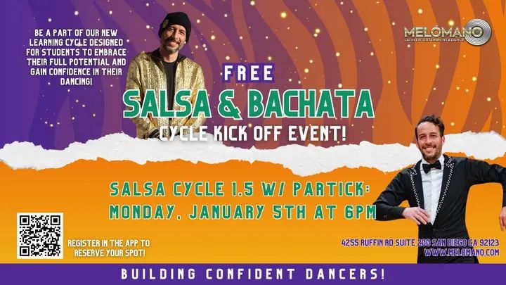 🚨TONIGHT! FREE SALSA CYCLE 1.5 KICK-OFF at 6:00PM!🥳 • This new learning cycle with Patrick was created to help dancers tap into their full potential while making the jump f