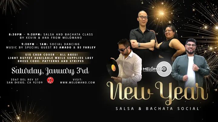 New Year, new vibes!🎉Join us TOMORROW Saturday, January 3rd for the Melómano New Year Salsa & Bachata Social at Tango Del Rey! Come celebrate, dance, and set the tone for an