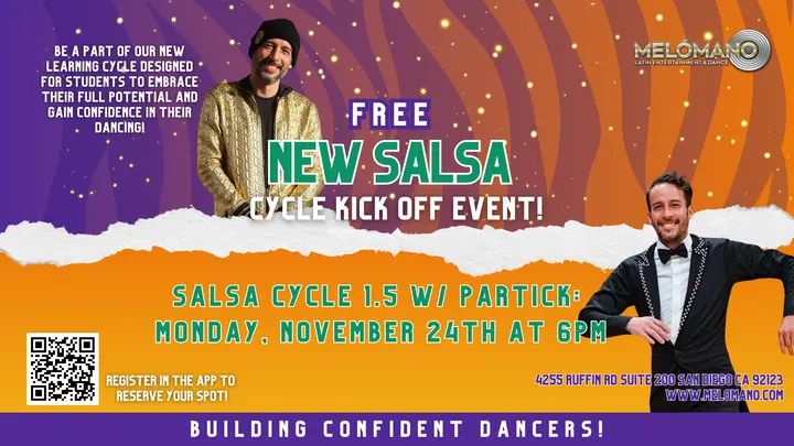 🔥 A NEW SALSA CYCLE IS HERE! TONIGHT at 6PM! 🔥 We’re excited to announce the kick-off of our FREE Salsa Cycle 1.5 kick off!!! Check it out first free your first day! This b