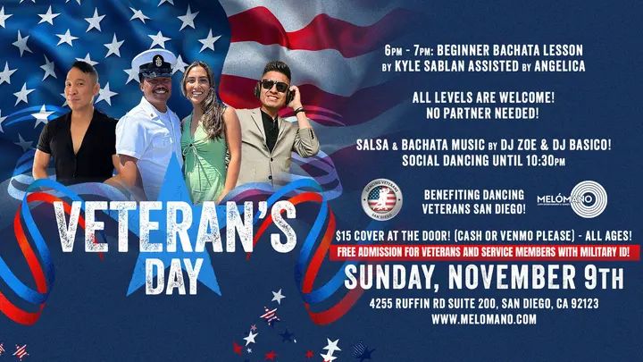 🚨 Come and support a great cause THIS SUNDAY, November 9th! We’re raising funds for Dancing with Veterans, a special event benefiting the Dancing Veterans of San Diego Organi