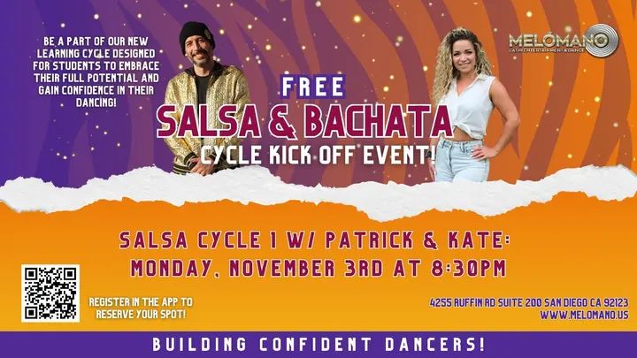 🚨TONIGHT! FREE SALSA CYCLE 1 KICK-OFF at 8:30PM!🥳 • These Cycles have been a BIG hit! Come check it out for one FREE session! NOW is the time to learn new moves and take you