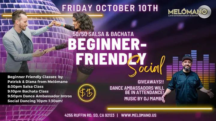 It’s BACK!!! 🤗 Our Beginner-Friendly Social is happening this FRIDAY, October 10th! Melómano is dedicating this night to the new dancers in the San Diego Dance Community who