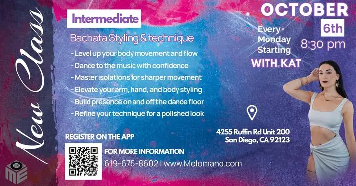 🚨New Class Launch! Join us for the Grand Opening TONIGHT!✨🎉 San Diego, it’s time to take your bachata styling & technique to the next level! 💃 Starting tonight (Monday, O