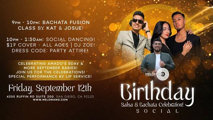 TONIGHT!🎉 You’re invited to The Melómano Birthday Salsa & Bachata Celebration Social! 💃🕺 Get ready for a night of rhythm, celebration, and nonstop dancing! Join us for The