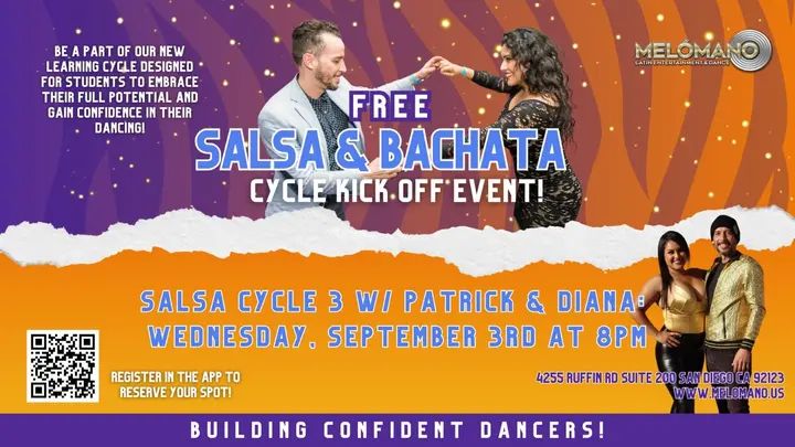🚨TONIGHT! FREE SALSA CYCLE 3 KICK-OFF at 8PM!🍁🍂 These Cycles have been a BIG hit! Come check it out for one FREE session! NOW is the time to learn new moves and take your