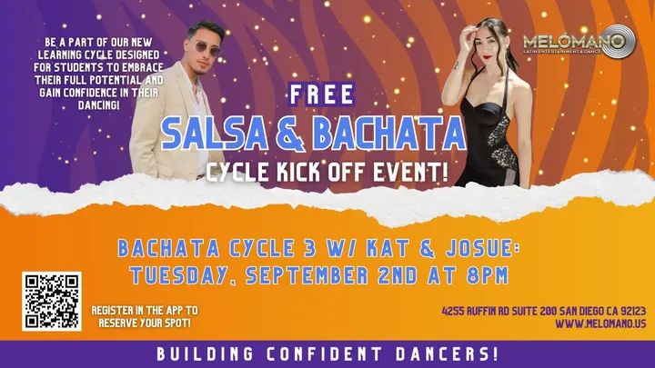 🚨TONIGHT! FREE BACHATA CYCLE 3 KICK-OFF at 8PM!🍁🍂 These Cycles have been a BIG hit! Come check it out for one FREE session! NOW is the time to learn new moves and take you