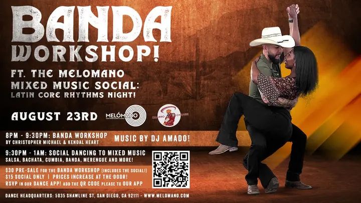 🎺 Banda Workshop + Melómano Mixed Music Social: Latin Core Rhythms Night 🎶 is going down this SATURDAY, August 23rd!🥳 Get ready for a night full of rhythm, culture, and c