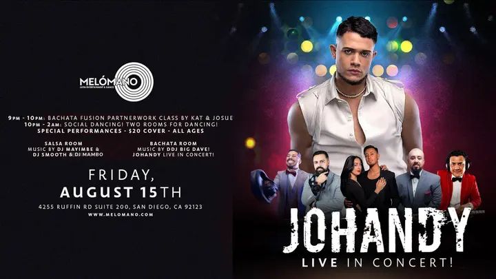 Are you ready TONIGHT?!🥳 Salsa and bachata lovers unite! We got it all at Melómano! 🔥🔥🔥 Welcome to the hottest party of the summer! 🎉 The one and only JOHANDY will be LI