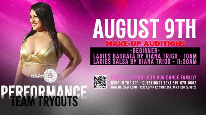 Improve your styling, movement and confidence! See you today at 10am for the ladies bachata and Salsa styling team make up auditions! 🥳💕 Text Diana at 310-600-2446 to join u