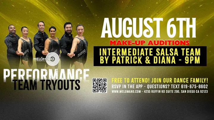 MAKE-UP TRYOUTS TONIGHT at 9PM!!🥳🙌🏻 Join the Melómano Intermediate Salsa Partner performance teams!! 👯‍♀️💃🏽Friendly environment with positive vibes!✨Directed by Patrick