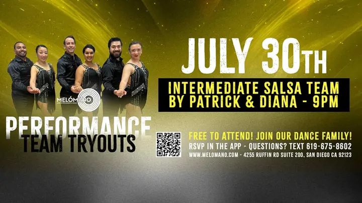 TONIGHT at 9PM!!🥳🙌🏻 Join the Melómano Intermediate Salsa Partner performance teams!! 👯‍♀️💃🏽Friendly environment with positive vibes!✨Directed by Patrick and Diana! Com