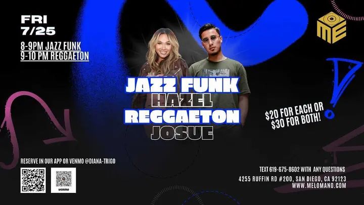 Join two incredible dancers for an electrifying night! 🥳 🔥Jazz Funk with Hazel: High-energy style blending jazz, funk, and hip-hop with sassy flair and dynamic footwork. 🤩