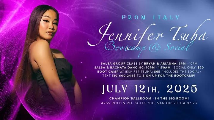 💃🔥TOMORROW, July 12th in San Diego!! 🤩Join these mambo powerhouses 🔥 The talented Jennifer Tsuha is coming! 🥳 Don’t miss witnessing the legendary talent of Jennifer all t
