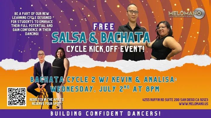 🚨TONIGHT! FREE BACHATA CYCLE 2 KICK-OFF at 8PM!🌞🌴 These Cycles have been a BIG hit! Come check it out for one FREE session! NOW is the time to learn new moves and take yo