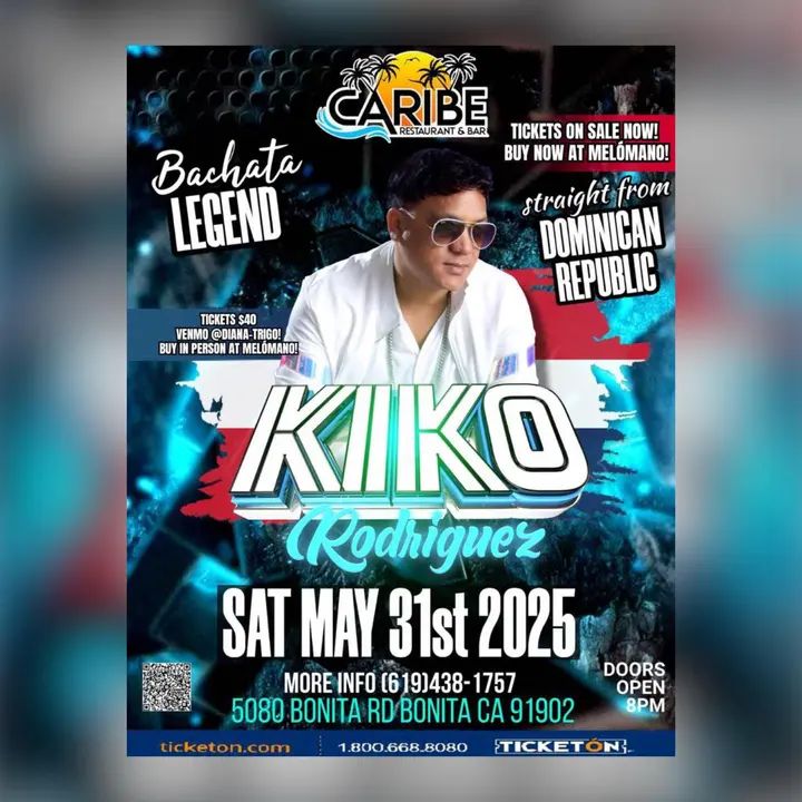 Experience the magic of LIVE Bachata music! ✨A Bachata legend from the Dominican Republic, Kiko Rodriguez, is coming to San Diego for a LIVE Bachata concert with his FULL BAN