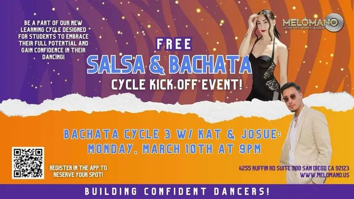 NEW SALSA and BACHATA DANCE CYCLE KICK OFFS STARTS in MARCH 2025🥳 These Cycles have been a BIG hit! Come check it out for one FREE session! NOW is the time to learn new mov