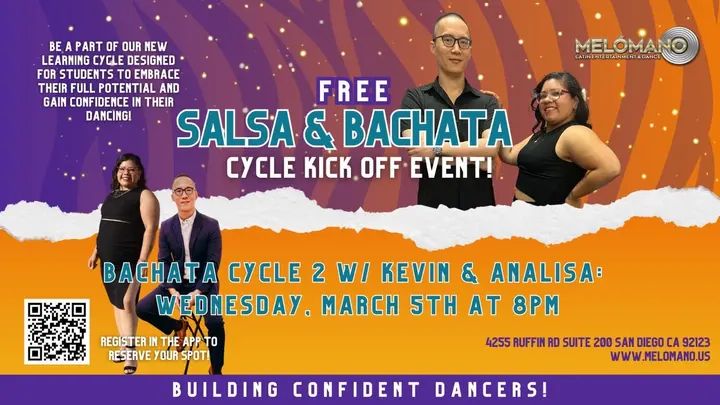 🚨FREE BACHATA CYCLE 2 KICK OFF TONIGHT AT 8PM! 🥳 These Cycles have been a BIG hit! Come check it out for one FREE session! NOW is the time to learn new moves and take your