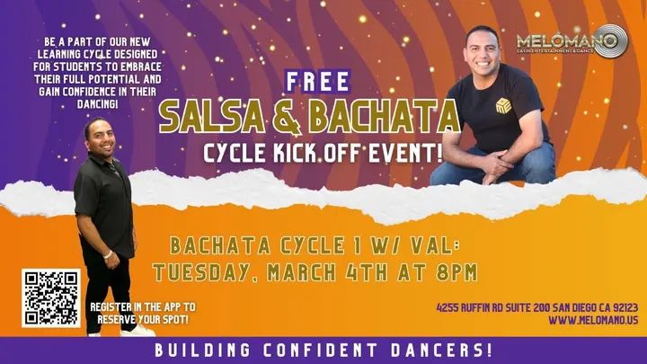 🚨 FREE BACHATA CYCLE 1 KICK OFF TONIGHT AT 8PM! 🥳 These Cycles have been a BIG hit! Come check it out for one FREE session! NOW is the time to learn new moves and take your
