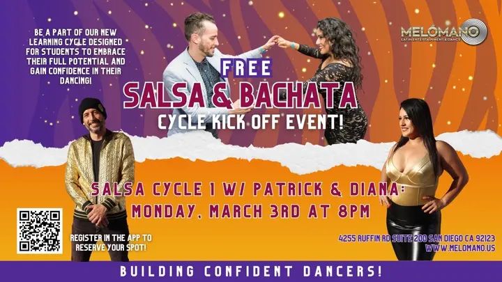 🚨 FREE SALSA CYCLE 1 KICK OFF TONIGHT AT 8PM! 🥳 These Cycles have been a BIG hit! Come check it out for one FREE session! NOW is the time to learn new moves and take your d