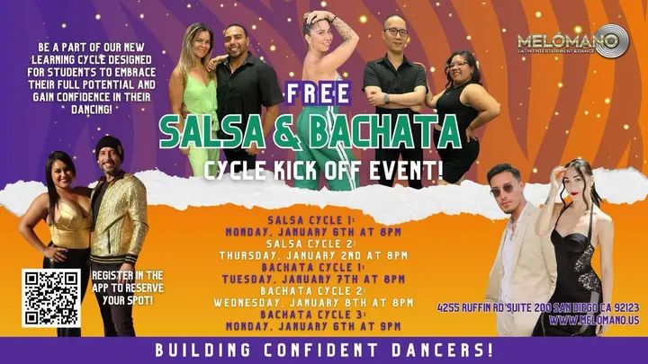 NEW SALSA and BACHATA DANCE CYCLE KICK OFFS STARTS in JANUARY2025🥳 These Cycles have been a BIG hit! Come check it out for one FREE session! NOW is the time to learn new mov