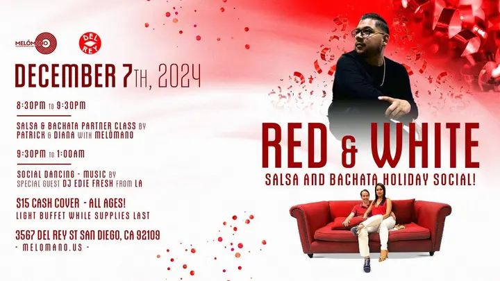 The Melómano Red ❤️& White Salsa and Bachata Holiday Social is going down on Saturday, December 7th at Tango Del Rey! 🎉 Don’t miss this fun event!🥳 ❤️🤍❤️🤍❤️Wear your best