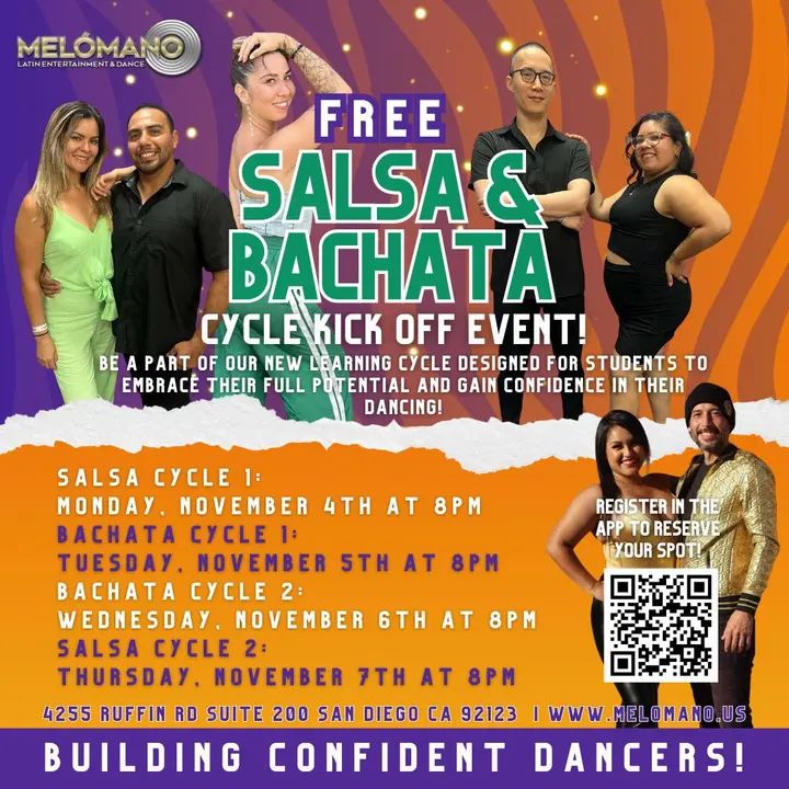 Melómano FREE Salsa and Bachata Cycle Kick Off! 11/4-7! NEW SALSA and BACHATA DANCE CYCLE KICK OFFS STARTS in NOVEMBER🥳 These Cycles have been a BIG hit! Come check it out