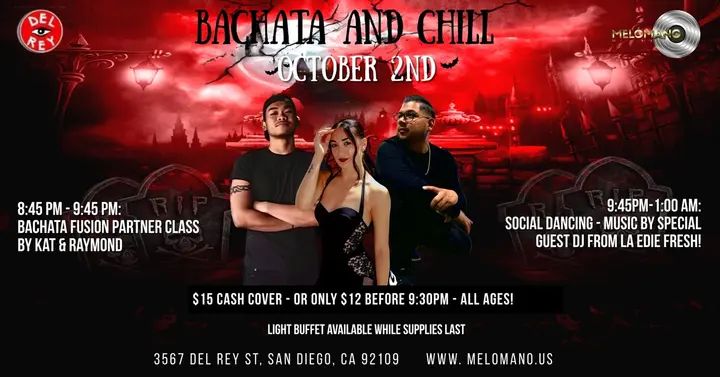 ONE WEEK AWAY!!!🕸💀 📢Calling all of the bachata lovers!! Melómano has got you covered with our Special 100% Bachata Social, Wednesday- October 2nd at Tango Del Rey🥳 EVERY