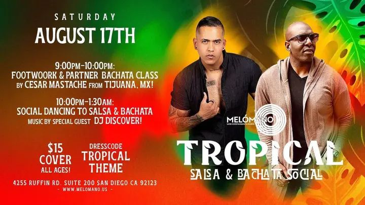 Bachata Lovers!! 🥰 On Saturday, August 17th we have a very special night in planned!🥳 We are excited to announce that there will be a very special Bachata class with Cesar M