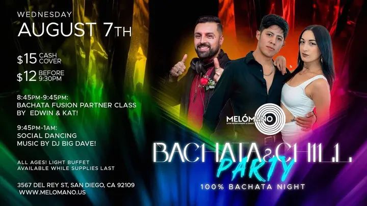 🔥🔥🔥Calling all of the bachata lovers!! Melómano has got you covered with our Special 100% Bachata Social, Wednesday- August 7th at Tango Del Rey🥳 🗓 DATE: Wednesday, Augus