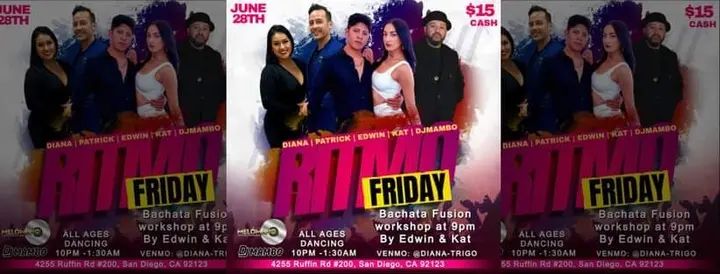 💥Melómano Entertainment & DJ MAMBO💥 🎉PRESENT RITMO FRIDAY JUNE 28TH 🎉 💥FEATURING EDWIN & KAT💥 🚪 Doors open @ 8:30 PM 💃🏽🕺🏼9PM BACHATA FUSION WORKSHOP BY EDWIN & KA