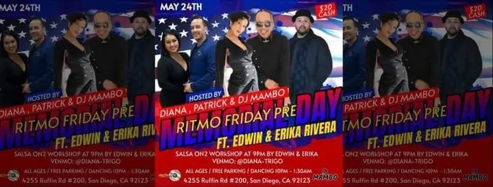 🚨TOMORROW, MAY 24TH🚨 💥Melómano Entertainment & DJ MAMBO💥 🎉PRESENT RITMO FRIDAY🎉 💥💥FEATURING EDWIN & ERIKA RIVERA💥💥 🚪 Doors open @ 8:30 PM 💃🏽🕺🏼9PM ON2 SALSA