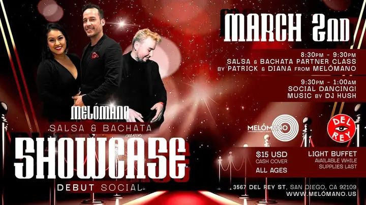 The Melómano Salsa and Bachata Showcase Social is going down Saturday, March 2nd at Tango Del Rey! 🎉 The Melómano Fam will be performing for you!!! 🎉🎉 We got some perform
