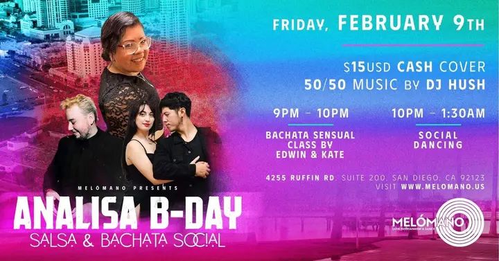 We are throwing a birthday salsa and bachata social!! 🎂 It's going down Friday, February 9th! Don't miss this fun event!!🥳 🎂🍾Birthday Celebration for the one and only A