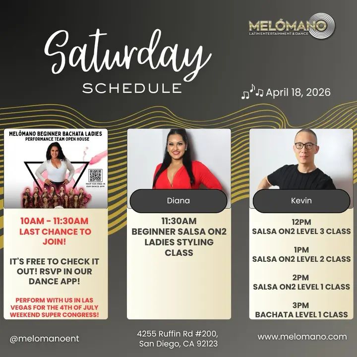 It’s the weekend and it is Saturday! Time to dance and have fun! Join us for Salsa & Bachata classes! 🥳 11am🔸 Beginner Bachata Ladies 🚨OPEN HOUSE 🚨 12pm🔸 Beginner Salsa L